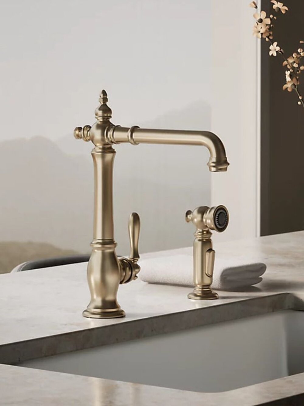 Kohler Artifacts Single Handle Kitchen Faucet Side Spray Vibrant Brushed Bronze